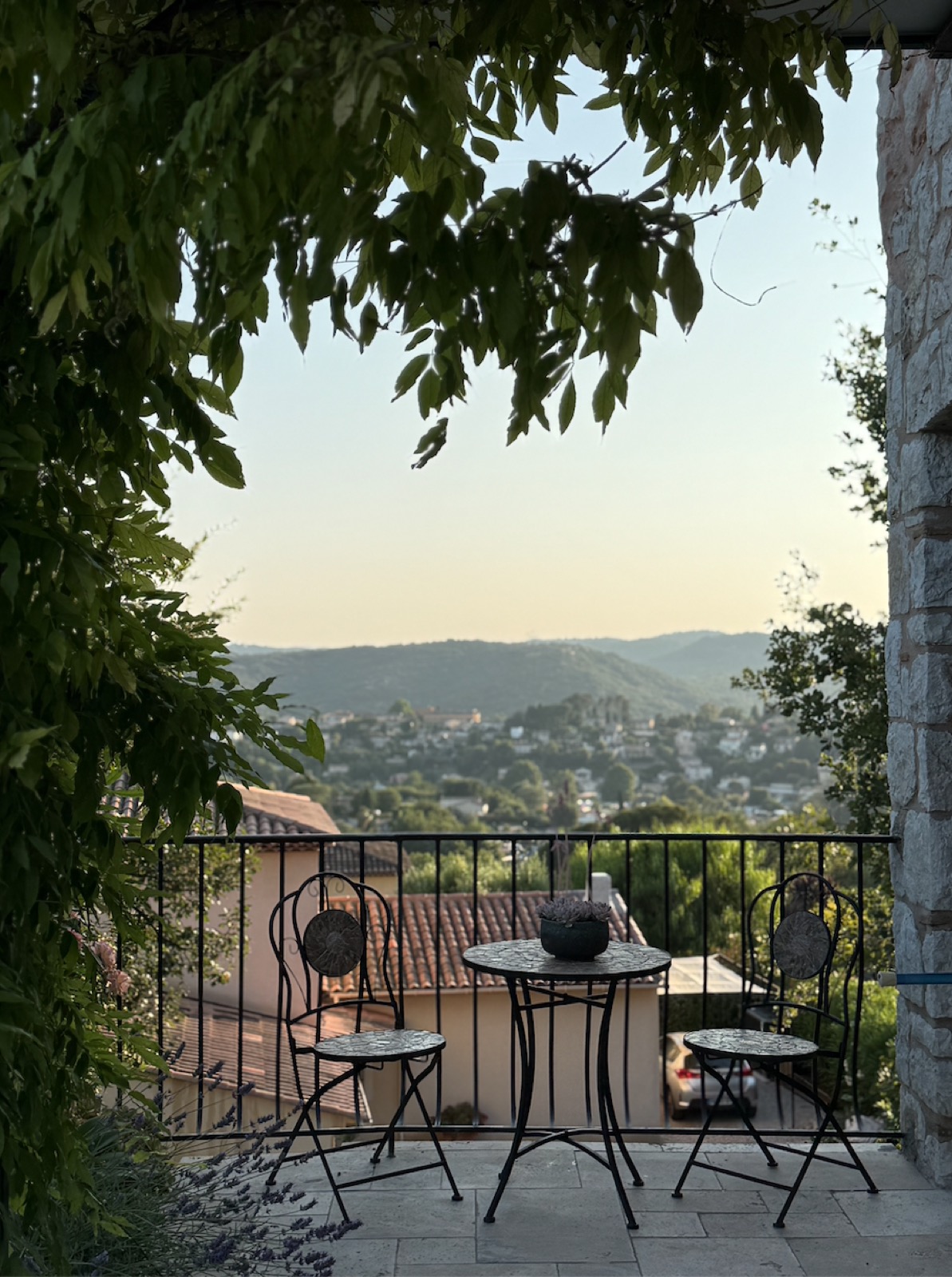Terrace hillside view at sunset, Villa Augflor